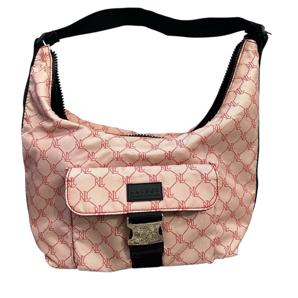 Vintage 90's RLL Lauren Ralph Lauren Pink Hobo Handbag Purse Monogram Nylon